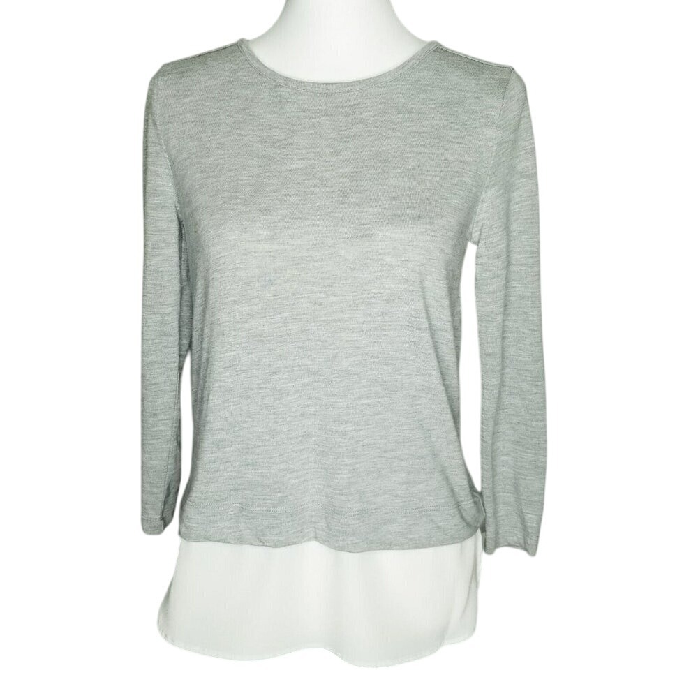 J.Crew Mercantile Gray Long Sleeve Top‎ with White Layered Hem XS Basic Classic